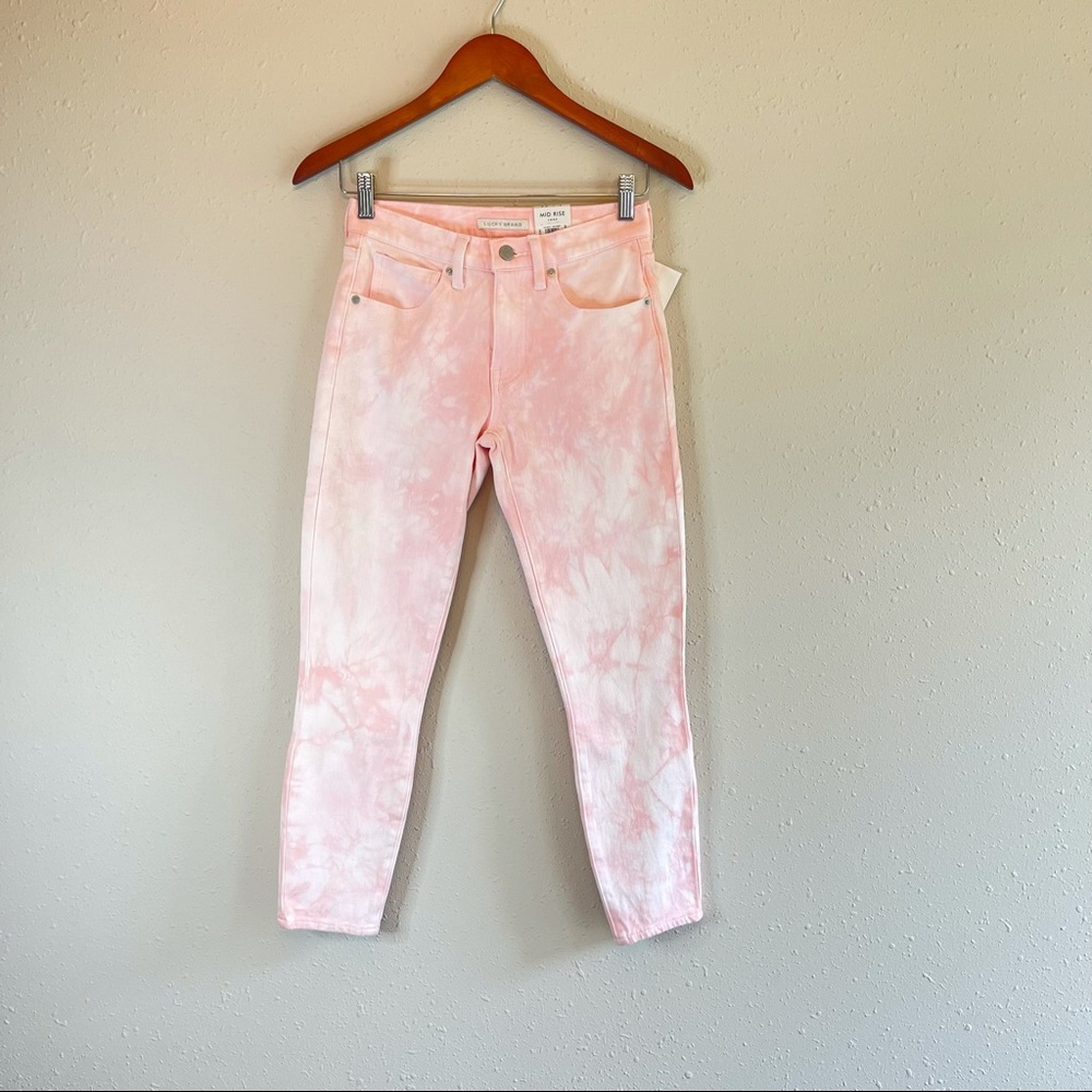 Lucky Brand Tie Dye Pink White Women’s Crop Skinny Jeans Size 10 NWT - Picture 2 of 9